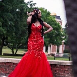 Elegant Red Lace Gown